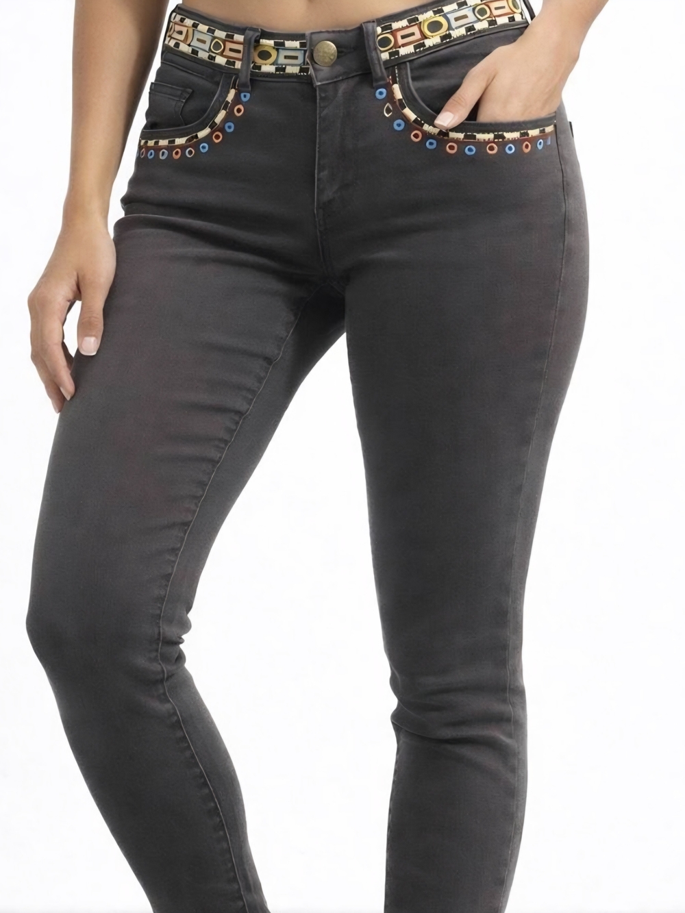 Scotch & Soda Charcoal Skinny Jeans with Multicolor Trim